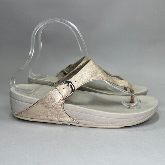 FitFlop Women's Size 8 LuLu Metallic Leather Toe-Post Sandals - Picture 1 of 9